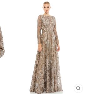 Mac Duggal SEQUIN LONG SLEEVE BATEAU A LINE GOWN size 14